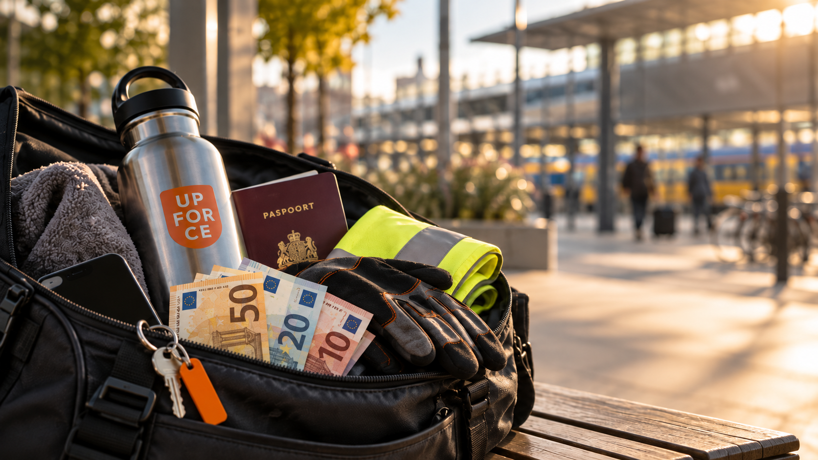 Money and bottle in a bag in front of a train station | Bonusprogramma